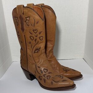 Dan Post Tan Embroidered Western Heeled Boots Size 8 1/2M women’s